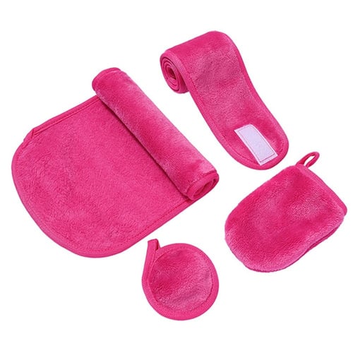 مجموعة من 4 قطع مناشف إزالة المكياج للوجه - لون أح...