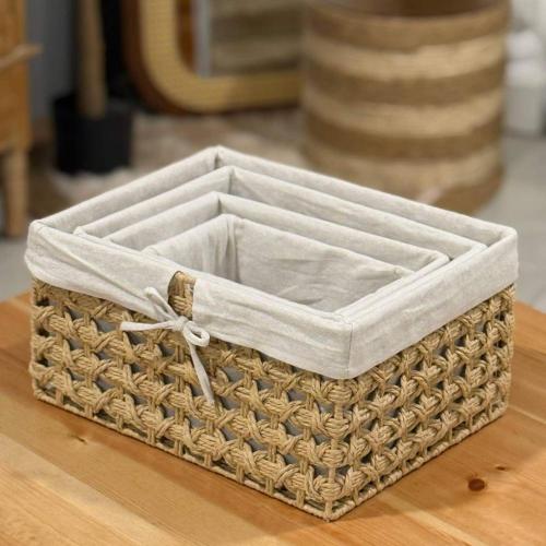 سلال تخزين خوص — طقم 3 قطع بتبطين داخلي قماشي — تخ...