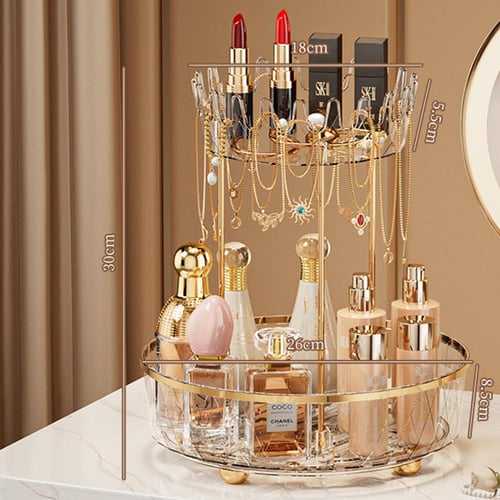 منظم مكياج وعطور ذو طبقتين فاخر – عرض أنيق لمستحضر...