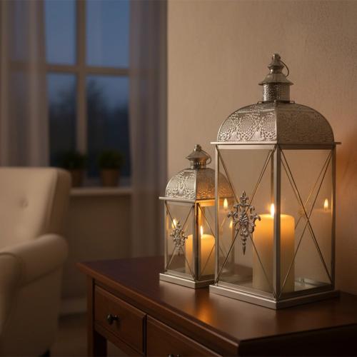 قطعتين فوانيس رمضان جاهزة - أبيض