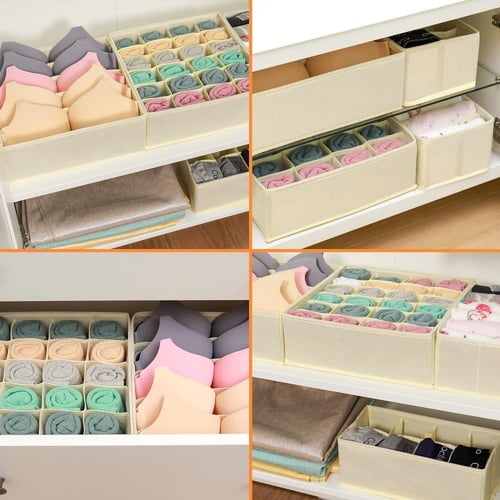 طقم منظم ملابس للأدراج يتكون من 4 قطع - بيج