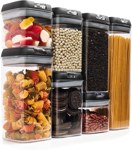 مجموعة 7 قطع تخزين الطعام للمطبخ بلاستيكية محكمة ا...