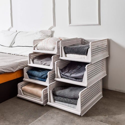 منظم دواليب وملابس من قطعتين، صناديق تخزين بلاستيك...