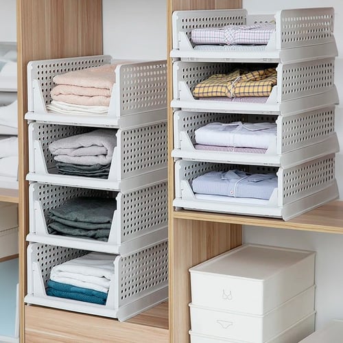 منظم دواليب وملابس من قطعتين، صناديق تخزين بلاستيك...