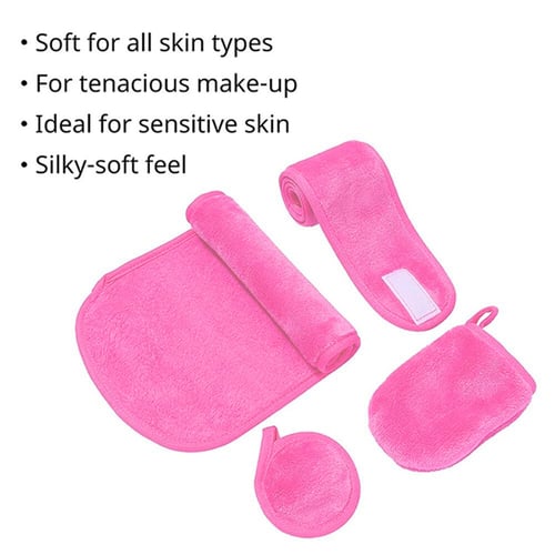 مجموعة من 4 قطع مناشف إزالة المكياج للوجه - لون ور...