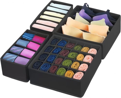 طقم منظم ملابس للأدراج يتكون من 4 قطع - أبيض