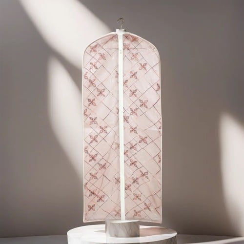 كيس فستان بنقشة خيوط رائعة بلون عودي ووردي