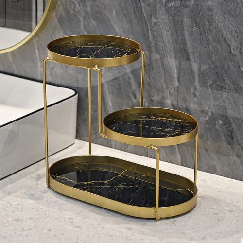 صحن تنظيم العطور بثلاث ادوار - أسود