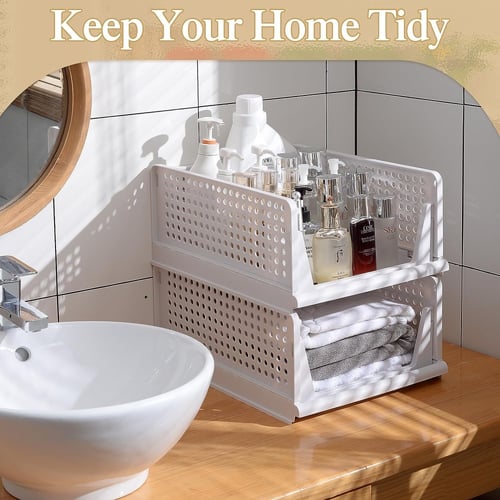 منظم دواليب وملابس من قطعتين، صناديق تخزين بلاستيك...