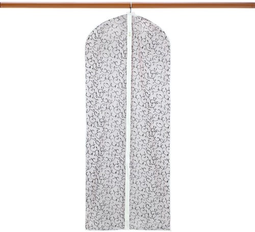 كيس فستان أبيض بنقشة مخملية سوداء مورده