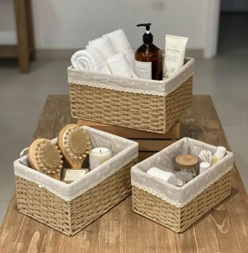 سلال تخزين — طقم 3 قطع مبطن بقماش ناعم | تصميم عمل...