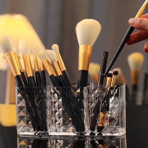 منظم مكياج شفاف 3 خانات - منظم فرش المكياج وأقلام...