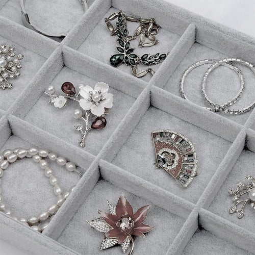 منظم مجوهرات مخملي بـ 12 خانة - صندوق مجوهرات مخمل...