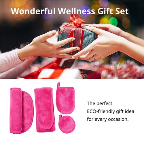 مجموعة من 4 قطع مناشف إزالة المكياج للوجه - لون أح...