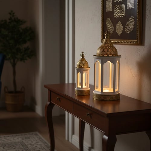 طقم قطعتين فانوس رمضان سداسي الشكل - قطعتين للإضاء...