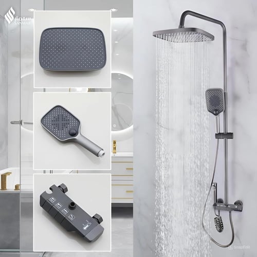 مجموعة شاور بيانو مع شطاف - اسود/رصاصي