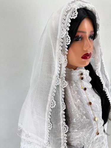 محرمة ومدورة اشمك ابيض سادة كروشيه مكثف