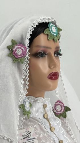 محرمة ومدورة اشمك ابيض سادة كروشيه مكثف