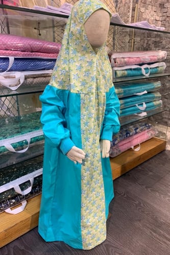 شرشف صلاة بناتي قطن هندي ازرق مع مشجر