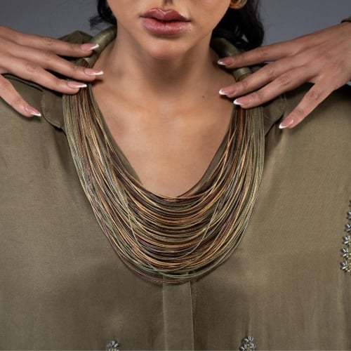 Long Flow Silk Dress with sequinned patterns