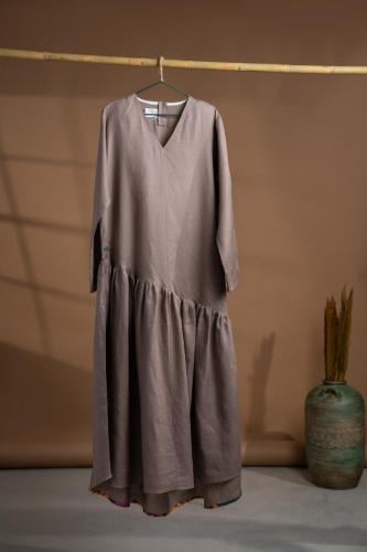 Mocha Brown Long Linen Flowing Dress