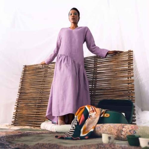 Lavender Long Flowing Linen Dress