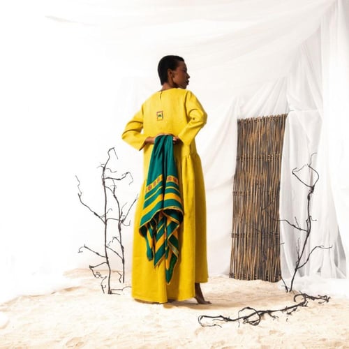 Yellow Mustard Linen Flowing Dress