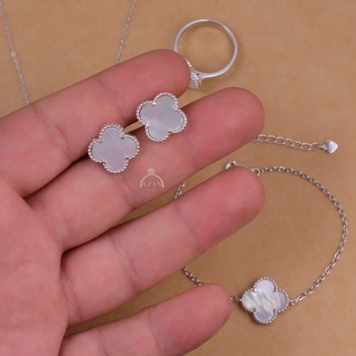 طقم وردة صدفي 4 قطع | فضة عيار 925