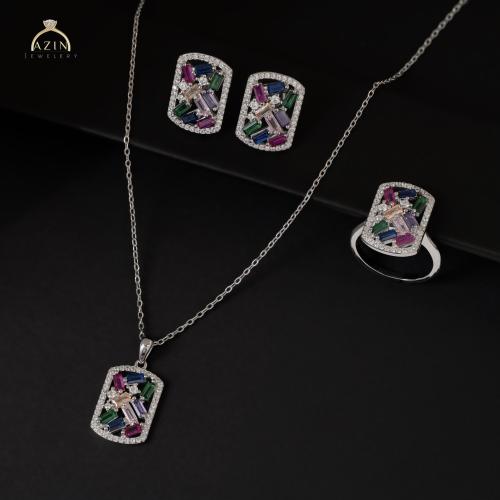 طقم انيق احجار ملونة | فضة عيار 925
