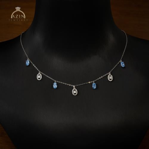 عقد شوكر احجار بيضاوية لون فيروزي | فضة عيار 925