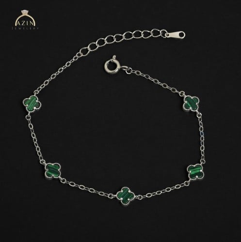 اسوارة وردات حجم صغير اخضر مقلم | فضة عيار 925