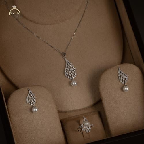 طقم لؤلؤ انيق 3 قطع | فضة عيار 925