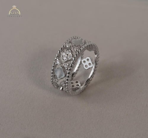 دبلة عريضة راقية وردة صدفي | فضة عيار 925