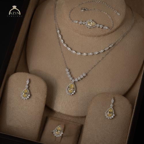 طقم ناعم 4 قطع حجر رئيسي دمعة | فضة عيار 925