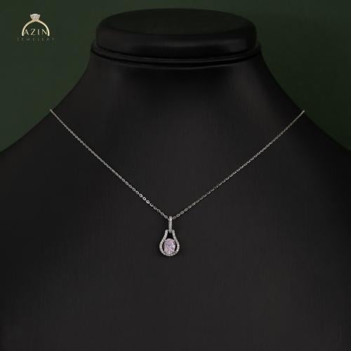 عقد ناعم حجر بيضاوي زهري | فضة عيار 925