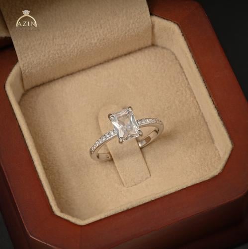 خاتم ناعم حجر رئيسي مستطيل AR-137 | فضة عيار 925