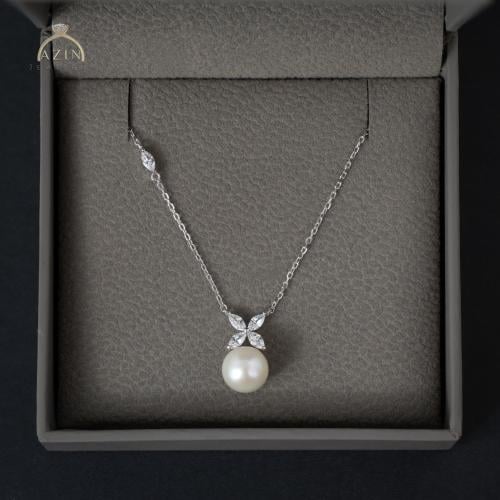 عقد ماركيز فراشة وحبة لؤلؤ | فضة عيار 925