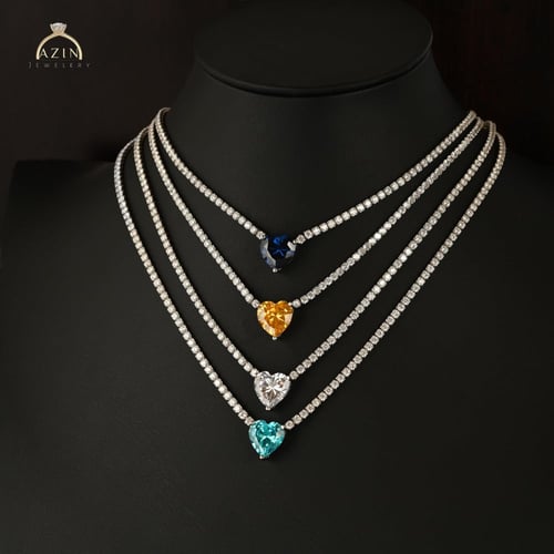 عقد تينيس حجر رئيسي قلب | فضة عيار 925