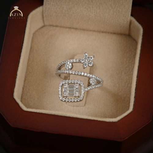 خاتم راقي باجيت تصميم الماس AR085 | فضة عيار 925