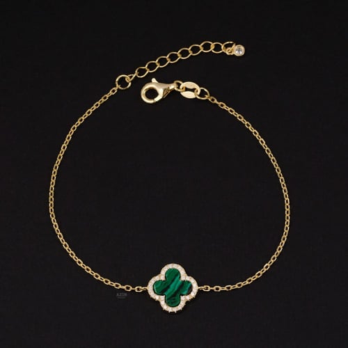 اسوارة ناعمة وردة اخضر مقلم | فضة عيار 925