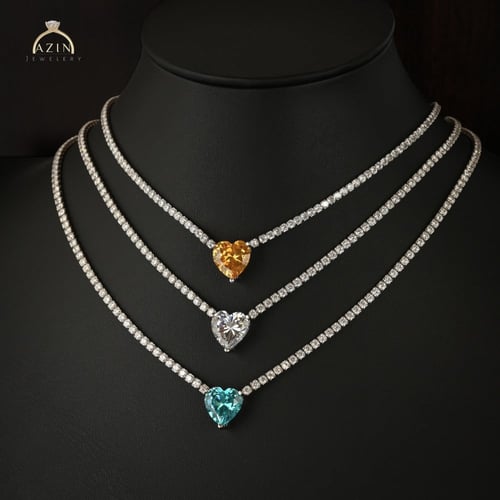 عقد تينيس حجر رئيسي قلب | فضة عيار 925