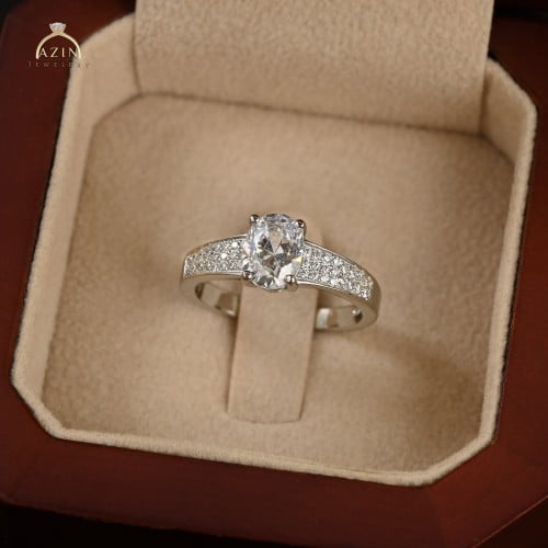 خاتم راقي حجر بيضاوي AR056 | فضة عيار 925