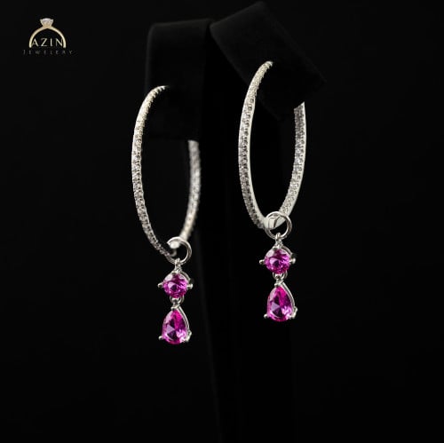 حلق هوب راقي 25mm مع احجار ملونة فضة عيار 925