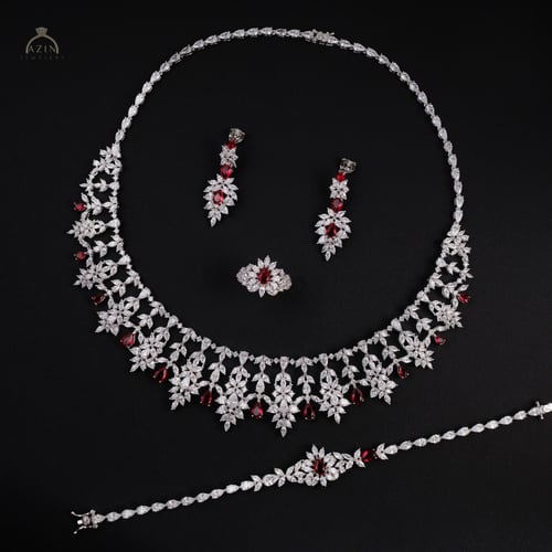 طقم راقي احمر عنابي 4 قطع ST-119 | فضة عيار 925