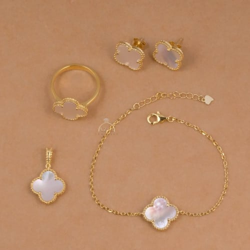 طقم وردة صدفي 4 قطع | فضة عيار 925