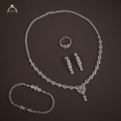 طقم انيق تصميم الماس 4 قطع ST-199 | فضة عيار 925