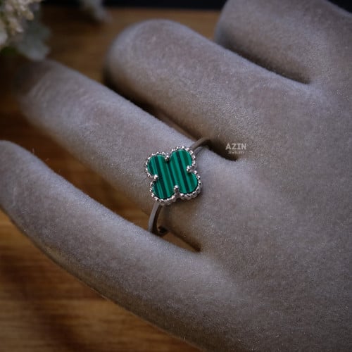 خاتم اخضر مقلم، فضة عيار 925