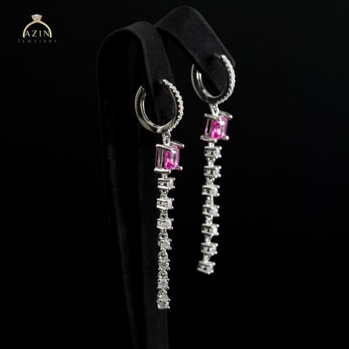 حلق هوب ناعم 8mm مع احجار ملونة فضة عيار 925