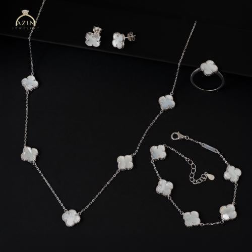 طقم وردة صدفي 4 قطع | فضة عيار 925