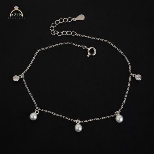خلخال لؤلؤ ناعم ، فضة عيار 925